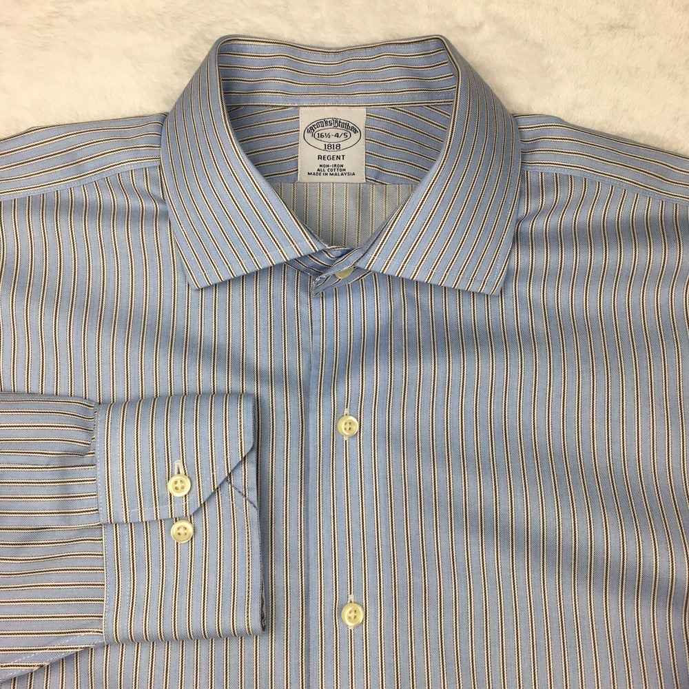 Brooks Brothers Dress Shirt Mens 16.5-4/5 Blue Stripe Regent Non Iron